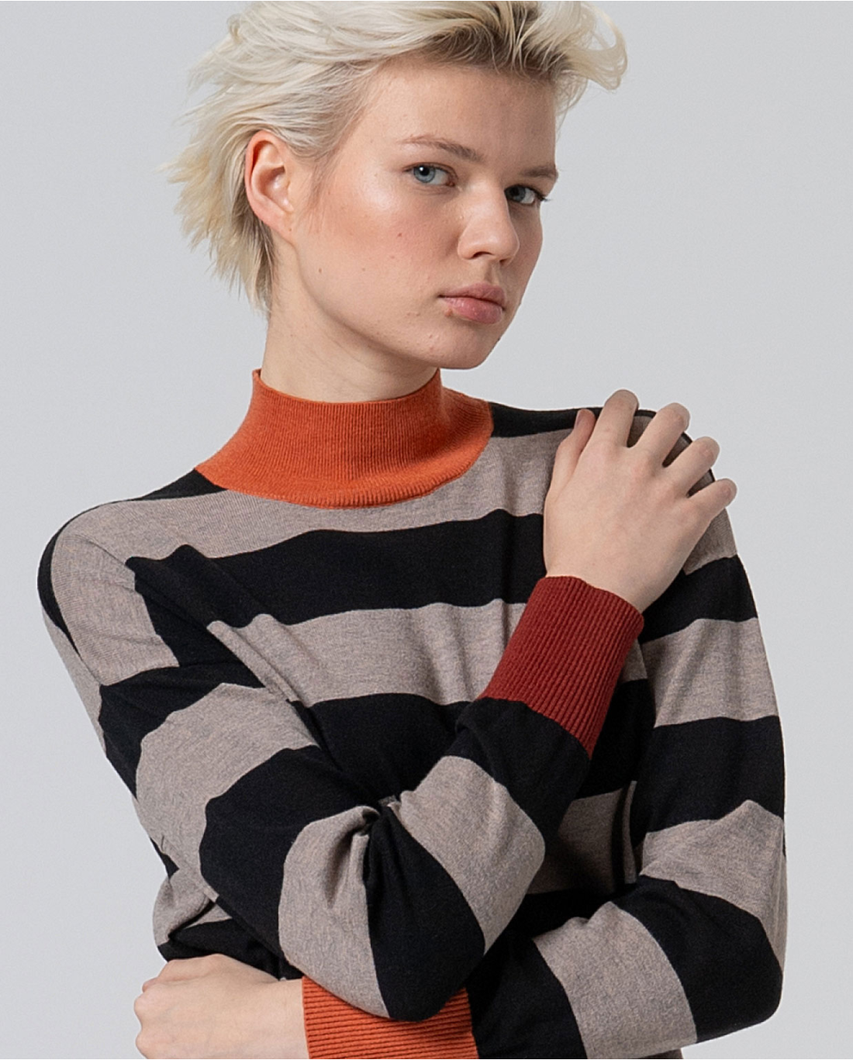 Surkana - Jersey cuello alto rayas Negro